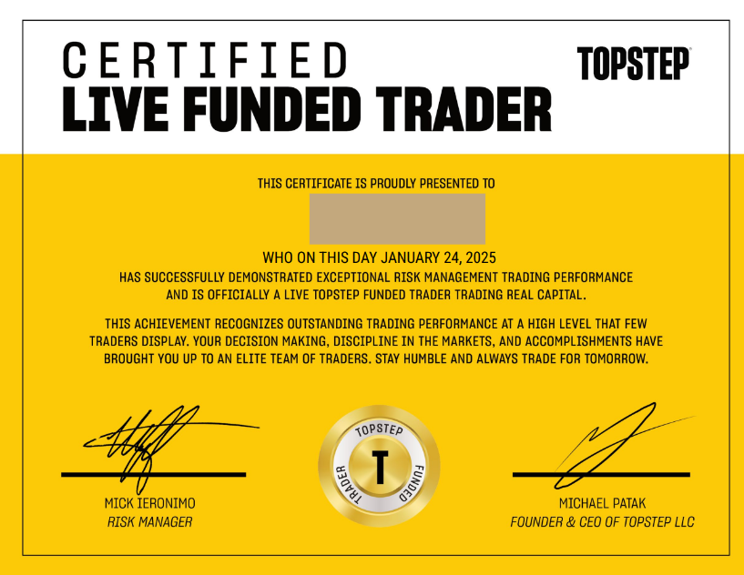 Topstep Certificate